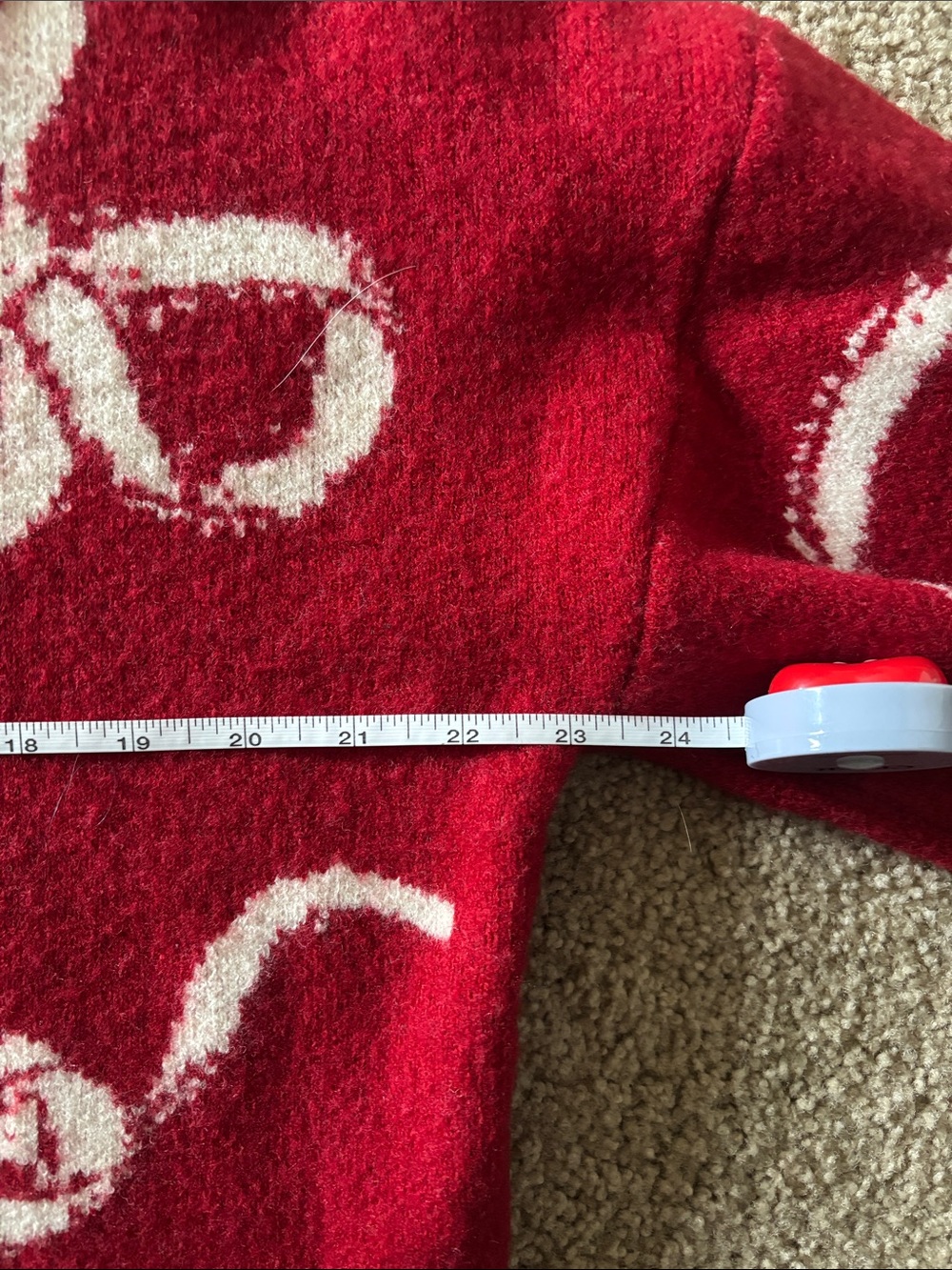 Cider Red Crewneck Sweater with Cream Ribbon Pattern - Picture 8 of 8